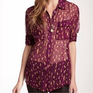 Equipment 100% Silk Sheer Animal Print Blouse luxury coquette pockets womens S